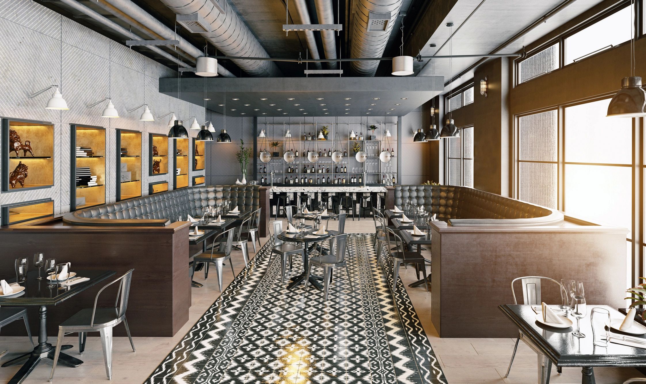 Stylish modern hotel lounge and bar area