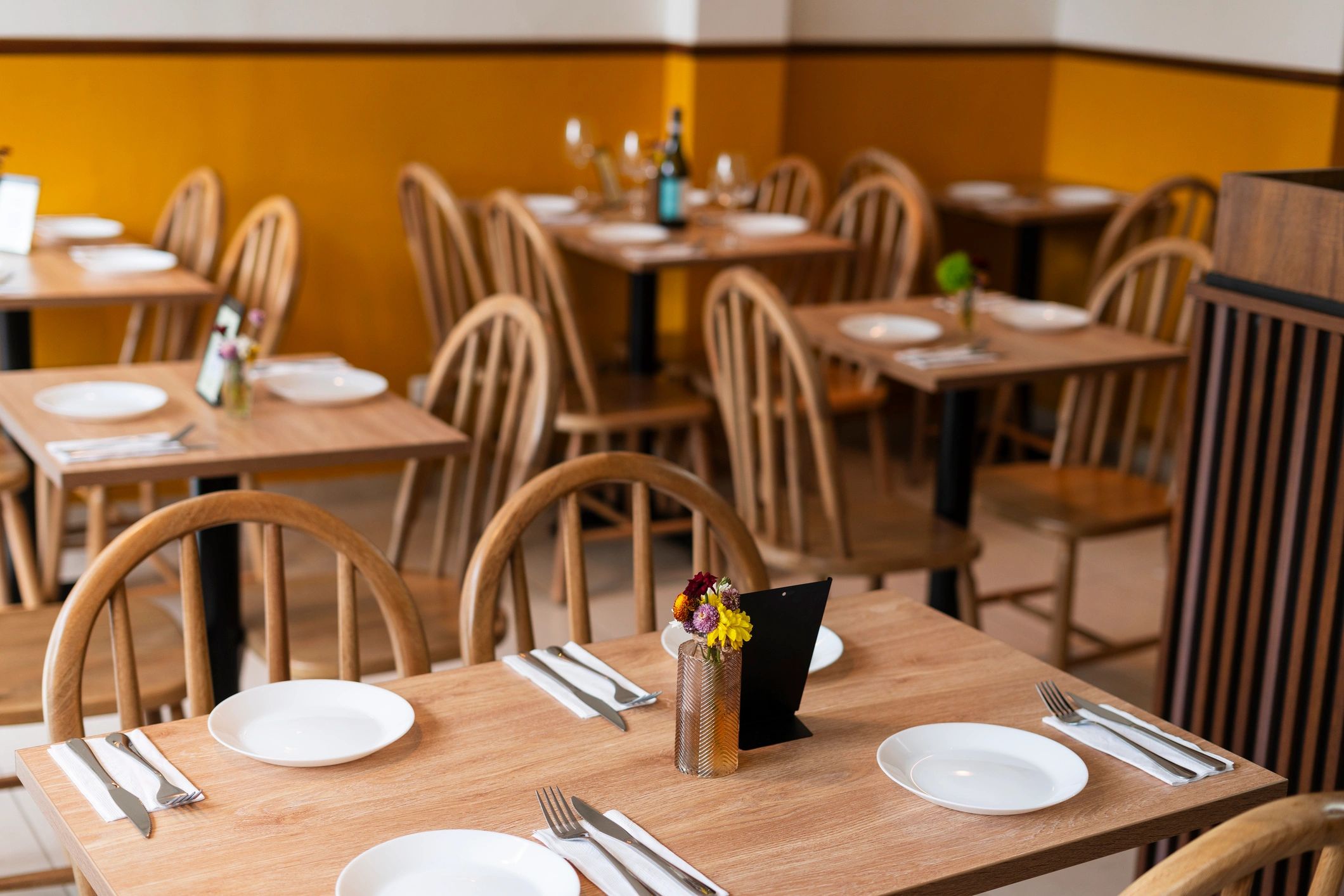 Elegant restaurant table setting in a luxury hotel dining room